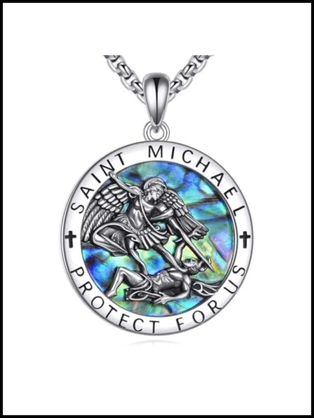 925 Sterling Silver St Michael Archangel Pendant Necklace Religious Protection